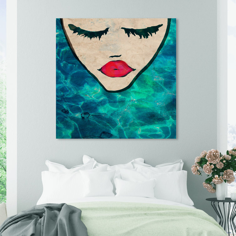 Water Water Coveted Square, Ocean Glam Girl Modern Blue On Canvas by Oliver  Gal Print